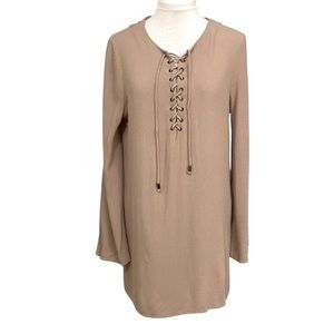 Forever 21 criss cross tan lightweight flowy fabric tunic top. Women's size M